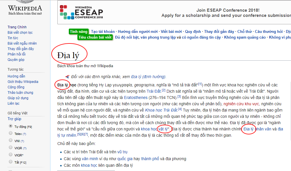 Thông tin từ "ĐỊA LÝ" được dùng trên trang Wiki