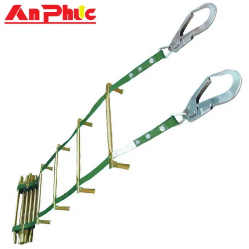 Thang dây thoát hiểm bậc thép có chân chống tường